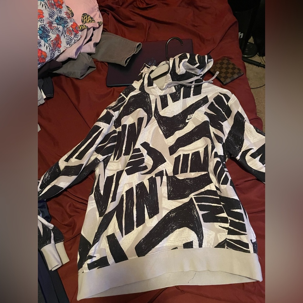Nike hoodie grey white and black barley worn